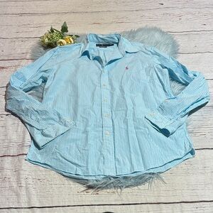 Vintage Ralph Lauren Light Blue Striped Button Down Shirt sz L